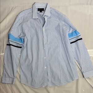 INC International Concepts Men's Blue and Black Striped Shirt